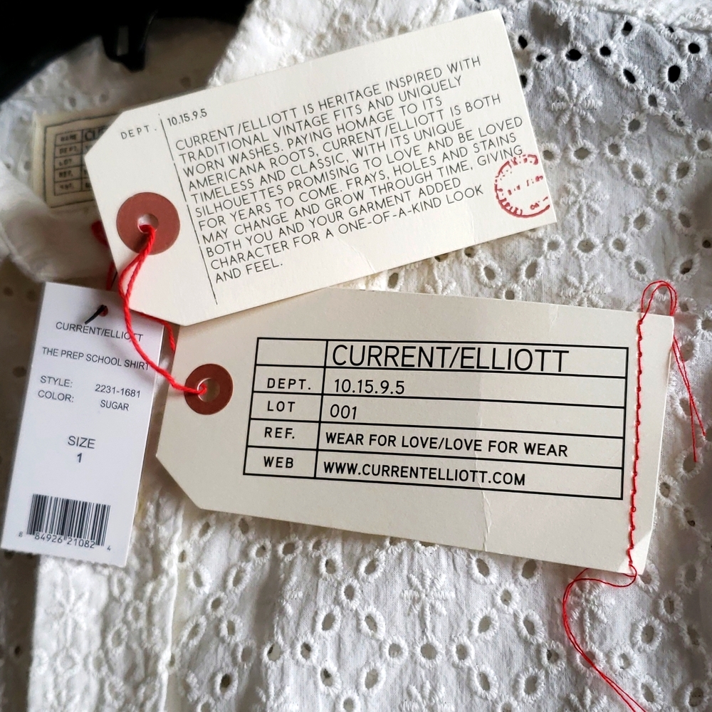 Current/Elliott NEW SHIRT Button Down Top Eyelet Cotton Long Sleeve Women's S/M - Picture 14 of 16